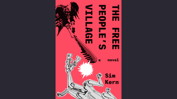 In the top left, a punk swings a baseball bat at a police robot located on the bottom of the picture. The name of the novel is written in the top right, the author's name on the bottom left.